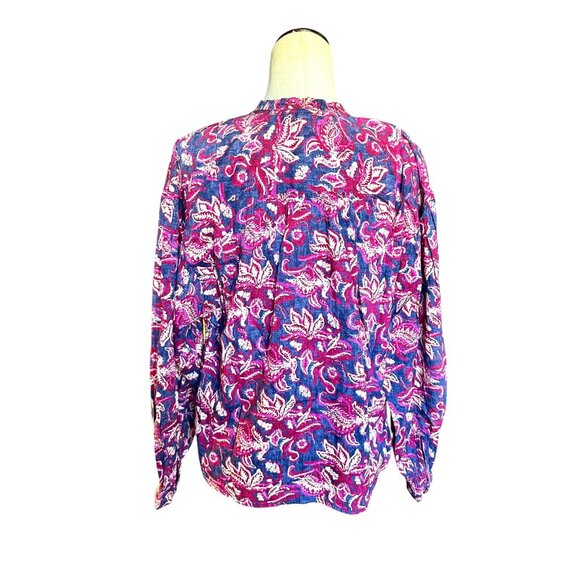 Pilcro Anthropologie Pink Blue Floral Boho Peasant Button Front Blouse Top Women - Picture 6 of 10
